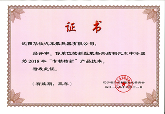 辽宁省专精特新产品奖-2018